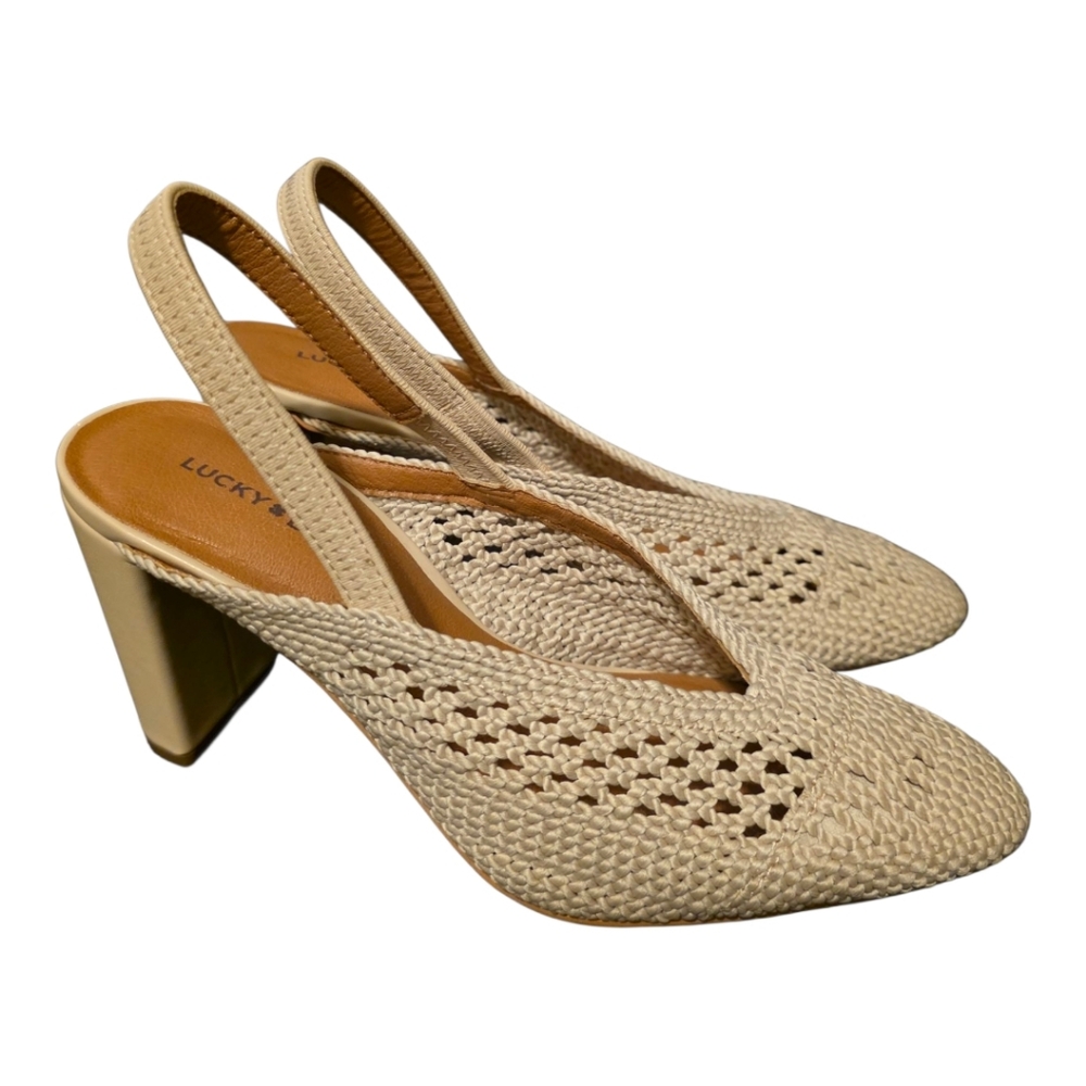 LUCKY BRAND Melony Natural Woven Slingback Pump Heel - Size 7 1/2